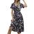 SNKSDGM Women Short Sleeve Boho Ruffle Tiered Floral Print Swing Mini Dress Casual V Neck A-Line Flowy Beach Maxi Dresses