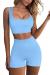 FAFOFA Workout Sets for Women 2 Piece Seamless Ribbed Crop Tank High Waist Shorts Yoga Outfits