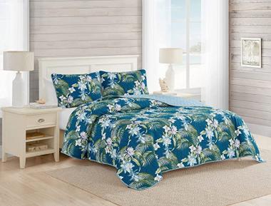 Tommy Bahama | Southern Breeze Collection | Quilt Set-100% Cotton, Reversible, Light Weight & Breathable, Pre-Washed for Added Softness, King, Dark Blue