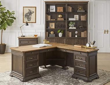 Martin Furniture IMSA684R-KIT Executve L-Desk & Return with Solid Wood Plank Tops, Fully Assembled, Brown