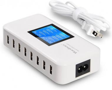 Multiple USB Charger, 60W/12A 8-Port Desktop Charger Charging Station Multi Port Travel Fast Wall Charger Hub with LCD for Smart Phones, Tablet and More (White)