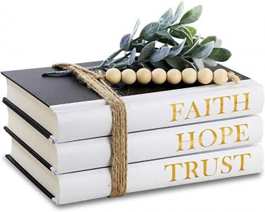 Hardcover Decorative Book,Modern Hardcover Decorative Books,FAITH|HOPE|TRUST(Set of 3) Stacked Books for Decorating Coffee Tables and Bookshelf