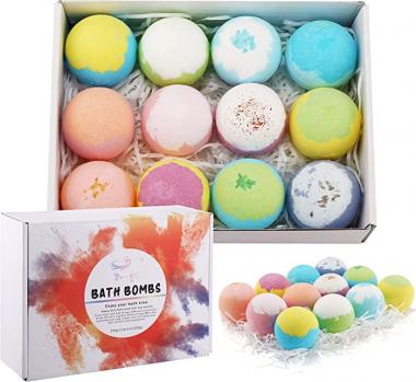 BWKUNOLF Bath Bombs Gift Set for Women - 12 Pcs Handmade and Natural Organic 3.5 Oz Bubble Bath Bomb with Wonderful Fizz Scent to Moisturize Skin, Ideal Gift for Valentine's Day, Mother's Day