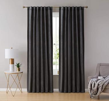 HLC.ME Lopez Velvet Premium Soft Light Filtering Back Tab Rod Pocket Window Treatment Curtain Drapery Panels for Bedroom & Living Room - Set of 2 Panels (54 x 96 inches Long, Charcoal Grey)