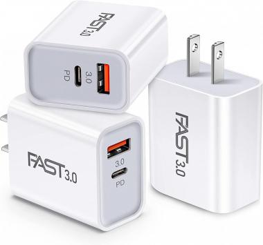 20W USB C Fast Charger, Ancekoy Dual Port PD 3.0 Power Delivery + Fast Charger3.0 Wall Charger Block Plug Work for iPhone 13/12/11 /Pro Max, XS/XR/X, 8/7/6, Pad Pro, Samsung Galaxy, Pixel (Pack-3)