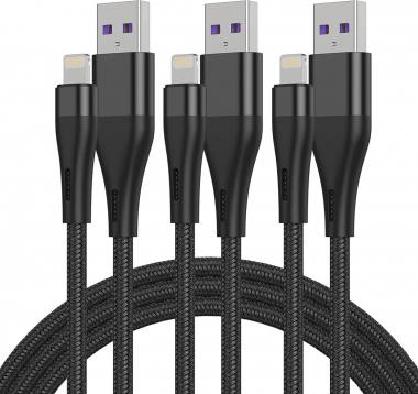 Long iPhone Charger 10FT/3Pack Lightning Cable,[MFi Certified] 10 Foot iPhone Cord Braided Charging USB Cables for iPhone 11/11Pro/11Max/X/XS/XR/XS Max/8/7/6/5S/SE/iPad Mini Air/Black