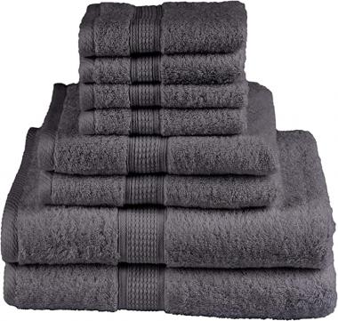 Premium Bamboo Cotton Bath Towels - Natural, Super Soft and Ultra Absorbent (Grey, Bath Towel Set - 8 Piece)