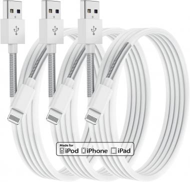 Long Apple iPhone Charger 10 ft, Apple MFI Certified 3Pack Lightning Cable 10 Foot, Extra Long Apple Fast Charing Cord 10 Feet for Apple 13 12 11Pro Xs Max X XR 8 7 6s 6 Plus SE iPad (White)