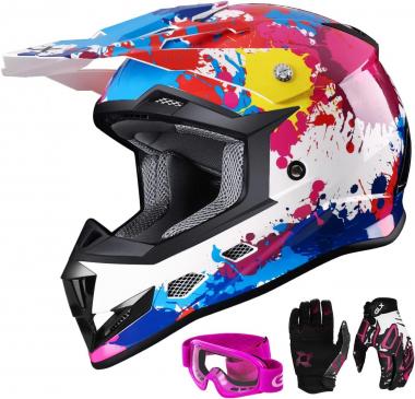 GLX GX623 DOT Kids Youth ATV Off-Road Dirt Bike Motocross Motorcycle Full Face Helmet Combo Gloves Goggles for Boys & Girls (Camouflage, Small)