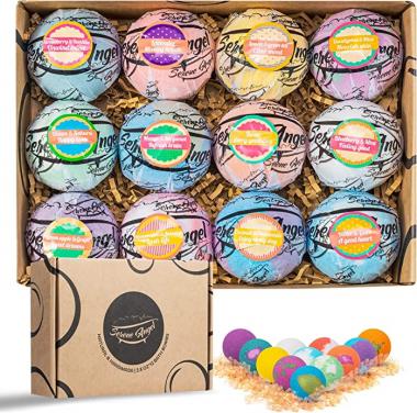 Organic Bath Bombs 12 Gift Set for Women, Handmade Bath & Spa Fizzies 2.8 Oz, Natural Bath Bombs with Essential Oils & Shea Butter, Beautiful Gift Box for Mother Wife Girlfriend by Serene Angel