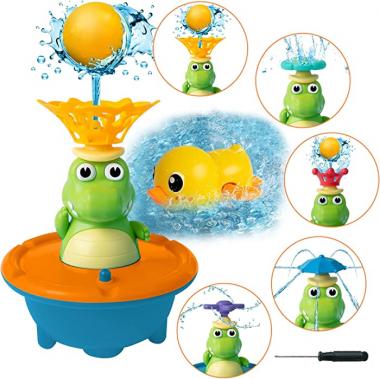 Toddler Baby Bath Toy Fountain Crocodile 5 Modes Spray Water Toy + Floating Wind-up Ducks Bathtub Hot Safety Swimming Pool Game Water Play Set Gift for Infant Kid Boy Girl Age 1 2 3 4 5 6 Years Old