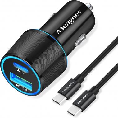 Meagoes USB C Car Charger, 36W 2-Port Fast Charging Adapter with PD&QC3.0 Compatible for Samsung Galaxy S22/S21/S20 Plus/Ultra/S10/S9/Note 20/10, iPad Pro, Google Pixel 6/5/4-3.3ft Type C Cord