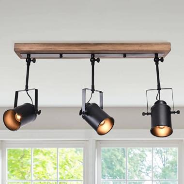 Lingkai Track Lighting Fixture, Farmhouse 3-Light Ceiling Spotlight Track Lighting Industrial Adjustable Heads Ceiling Light for Wall Kitchen Living Room Dining Room