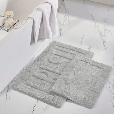 Modern Threads 2-Pack Soft Absorbent Plush 100% Cotton Bath mat Engraved with Fresh Cloud