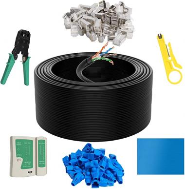 Cat6 Outdoor Ethernet Heavy Duty Cable 300 Feet with Kit Cat 6 Network Internet Cord (300 ft to 1000 ft) UTP, CCA, Waterproof UV Resistant LLDPE Double Jacket for in Wall, Direct Burial, POE Camera