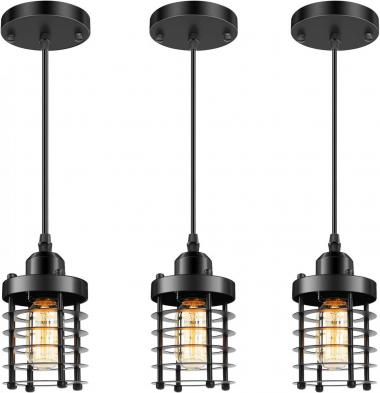 3 Packs Unique Industrial Pendant Lighting, Mini Ceiling Vintage Metal Hanging Lamp Fixture, Adjustable Retro Pendant Light Black for Kitchen Island Counter Dining Room Restaurant Bedroom, E26 Base