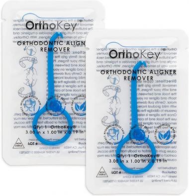 OrthoKey Clear Aligner Removal Tool — Hygienic Grabber Tool for Invisible Removable Braces and Retainers — Small Size Easily Fits Into a Dental Carrying Case or Aligner Case — Blue (2-Pack)