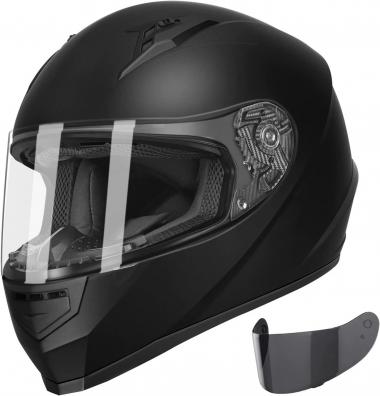 GLX GX11 Compact Lightweight Full Face Motorcycle Street Bike Helmet with Extra Tinted Visor DOT Approved (Matte Black, Medium)