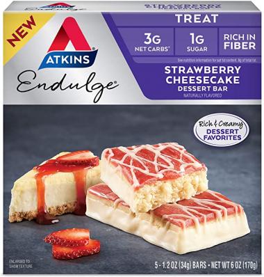 Atkins Endulge Treat Strawberry Cheesecake Dessert Bar, 6 Ounce (5 Bars)