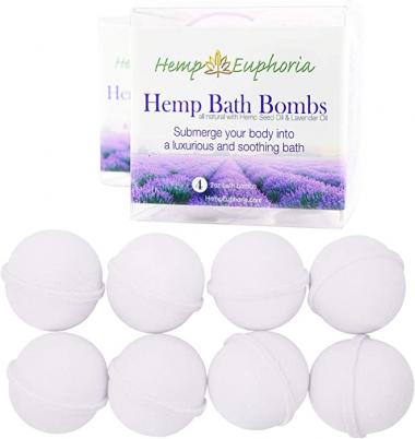 Hemp Bath Bombs Rich in Organic Hemp Seed Oil, Lavender Oil, and Shea Butter - All Natural - 8 Count