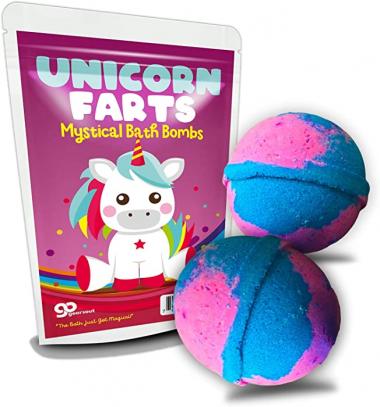 Unicorn Farts Bath Bombs - Cute Unicorn Rainbow Design - Fun XL Novelty Bath Fizzers for Girls - Blue and Pink, Cotton Candy Fragrance, 2 Count