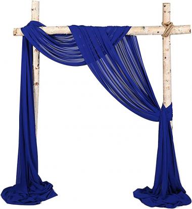 SHERWAY 2 Panels Chiffon Fabric Drapery Wedding Arch Drapes, Party Backdrop Curtain Panels, Ceremony Reception Swag Decoration (27 x 216 Inch, Royal Blue & Royal Blue)