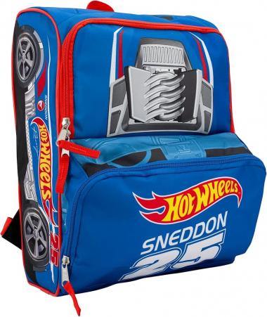 AI ACCESSORY INNOVATIONS Hot Wheels Blue Sneddon #25 Twinduction Race Car Shaped 14” Mini Backpack, Kids School Bag, Blue