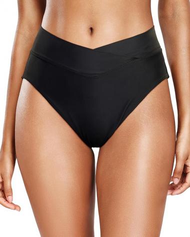 Holipick Women High Waisted Swim Bottoms V Crossover Bikini Bottoms High Cut Swimsuit Bottom