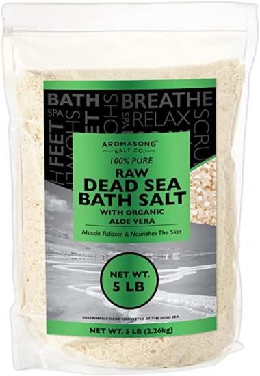 5 lbs RAW Dead SEA Salt with Organic Aloe Vera, not Cleaned, Still Contains All Dead sea Minerals Including Dead sea Mud, Fine Medium Grain Large resealable Bulk Pack