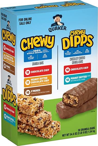 Quaker Chewy Granola Bars, Chewy & Dipps Variety Pack, (58 Bars)