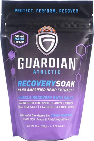 GUARDIAN ATHLETIC - RecoverySoak Bath Soak Salts by Chari Hawkins, Imbued with Essential Oils and Nano-Amplified Hemp Extract to Promote Muscle Recovery and Healthy Skin| Net Wt. 10 FL. OZ.