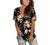 SAMPEEL Womens Summer Tops Floral Short Sleeve V Neck T Shirts Tee Printed Side Split Tunic