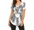 Women's Floral Printed Short Sleeve Henley V Neck T-Shirt Pleated Casual Flowy Tunic Blouse Tops