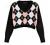 ZAFUL Women's Long Sleeve V-Neck Argyle Knitted Crop Sweater Pullover Tops