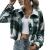 Plaid Shirt Jacket Womens Classic Crop Coat Long Sleeve Button Down Casual Shacket Short Loose Lapel Collared Outwear Top