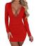 LAGSHIAN Women's Sexy Bodycon Long Sleeve V Neck Ruched Mini Club Dress