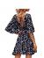 Floerns Women's Ditsy Floral Plunge Neck Knot Front A Line Short Dress