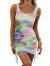 Wenrine Women Bodycon Mini Dress Sleeveless Drawstring Ruched Basic Party Club Tank Dress