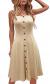 Berydress Women's Casual Beach Summer Dresses Solid Cotton Flattering A-Line Spaghetti Strap Button Down Midi Sundress