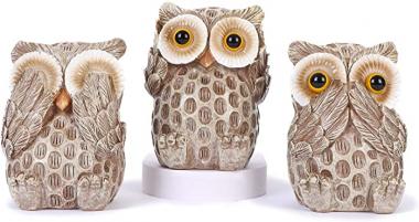 Set of 3 Owl Statues Home Décor, Cute Owl Figurines for Shelf, Living Room Bedroom Office Desktop, Bookshelf , Animal Sculptures Gifts ,Small Decor Accents Items for Birds Lovers