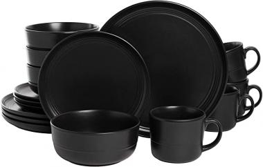 10 Strawberry Street Double Line 16 Piece Dinnerware Set, Matte Black