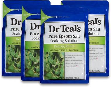 Dr Teal's Pure Epsom Salt, Relax & Relief with Eucalyptus and Spearmint, 3 lb (Pack of 4)