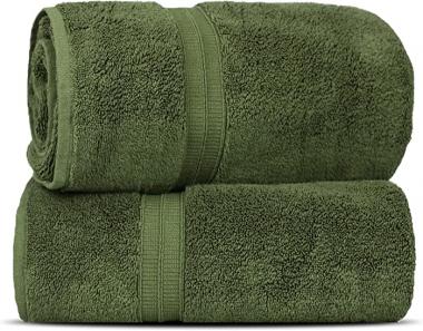 Towel Bazaar Soft & Absorbent Premium Cotton Turkish Towels (Moss Green, 2-Piece Bath Sheets)