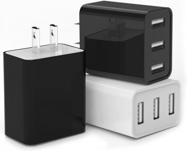 Wall Charger, AYNKH 3Pack 2.4A 3-Port USB Plug Cube Portable Wall Charger Plug for iPhone Xs/XS Max/XR/X/8/7/6/Plus, iPad Pro/Air 2/Mini 2, Galaxy9/8/7, Note9/8, LG, Nexus and More (2black+1white)