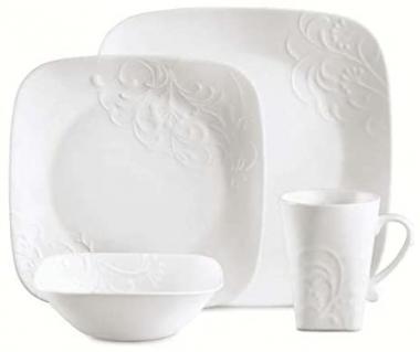 Corelle 16-Piece Vitrelle Glass Cherish Chip and Break Resistant Embossed Dinner Set, Service for 4, White