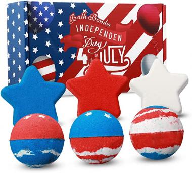 6 Pack 4th of July Bath Bombs Gift Set Red White and Blue Bath Bombs American Independence Day USA Patriotic Design Bath Bombs for Kids, Women, Men, Bath Gift