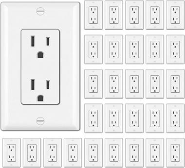 [30 Pack] BESTTEN 15 amp Decorator Electrical Wall Receptacle Outlet, Non-Tamper-Resistant Decorative Sockets, 15A/125V/1875W, for Residential and Commercial Use, UL Listed, White