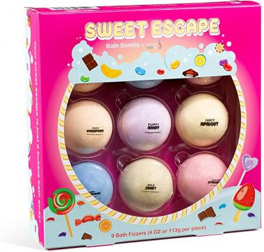 Sweet Escape Candy Fruity Juicy Sweet Treat Bomb Bath Fizzers Bath Bomb Gift Set for Women - 9 Large Bath Bombs Aromatherapy Luscious Fragrance Bath Gift Set