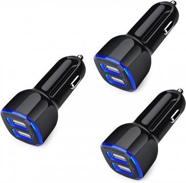 Car Charger for iPhone, 3Pack 2.4A Dual Port Fast Charge Car Lighter USB Adapter Car Plug Charger for iPhone 14 13 12 11 Pro Max 10 SE XR XS X 8 7 6,Samsung Galaxy S22 S21 S20 S10 S9 S8 S7 J7,Android