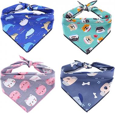 Dog Bandanas 4 Pack Pet Scarf Triangle Bibs Kerchief Scarf for Small Medium Large Dogs Cats Pets,Cartoon Animal Printing,Washable Adjustable,Birthday Gift